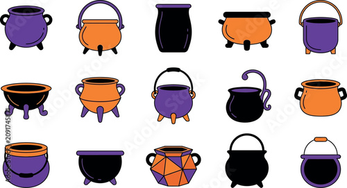 Halloween day cauldron collection vector illustrations for spooky season designs