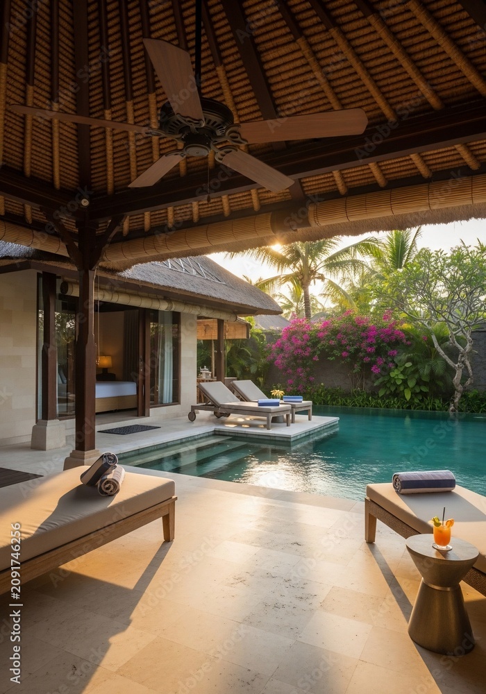 Fototapeta premium Luxury poolside relaxation scene