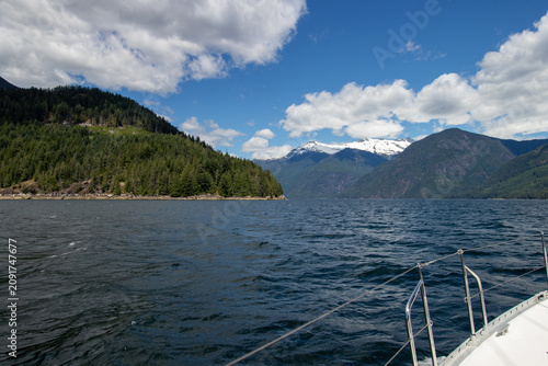 Canvastavla View of snowcapped mountains from a sailboat
