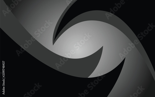 Abstract curved shapes with gradient grey tones on black background