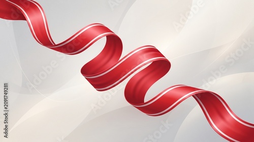 Abstract red ribbon wave on white background