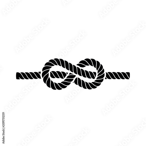 Valokuva Black rope bowline knot tied.
