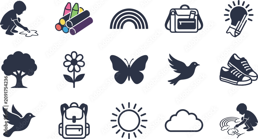 Obraz premium Set of Various Hand Drawn School and Nature Icon Illustrations.