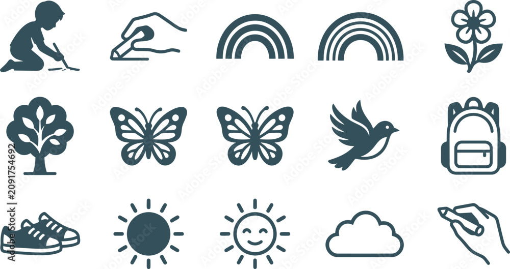 Obraz premium Set of hand drawn nature and school themed vector icons.