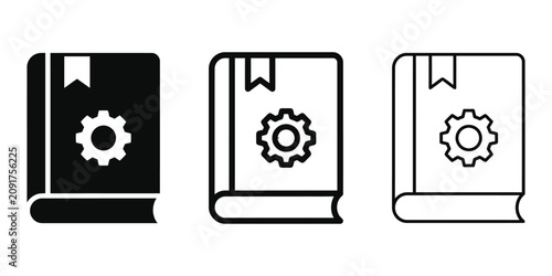 Manual book icon silhouette vector, bold outline and line art design