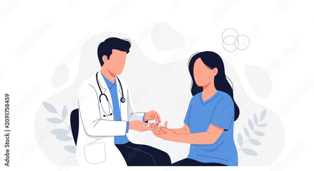 Fototapeta premium Doctor giving pills to patient, medical consultation, healthcare illustration