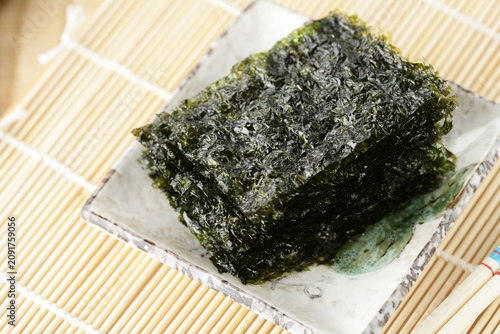 Dried laver(nori) is on the table