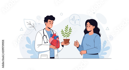 Doctor Offers Heart Health Advice to Patient, Symbolizing Growth and Care