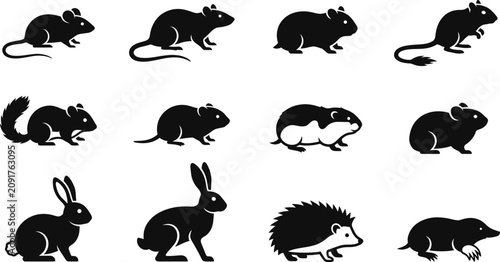 Foto Collection of various rodent and small mammal silhouettes.