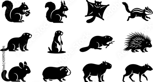 Tableau sur toile Set of silhouettes of various rodents and small mammals.