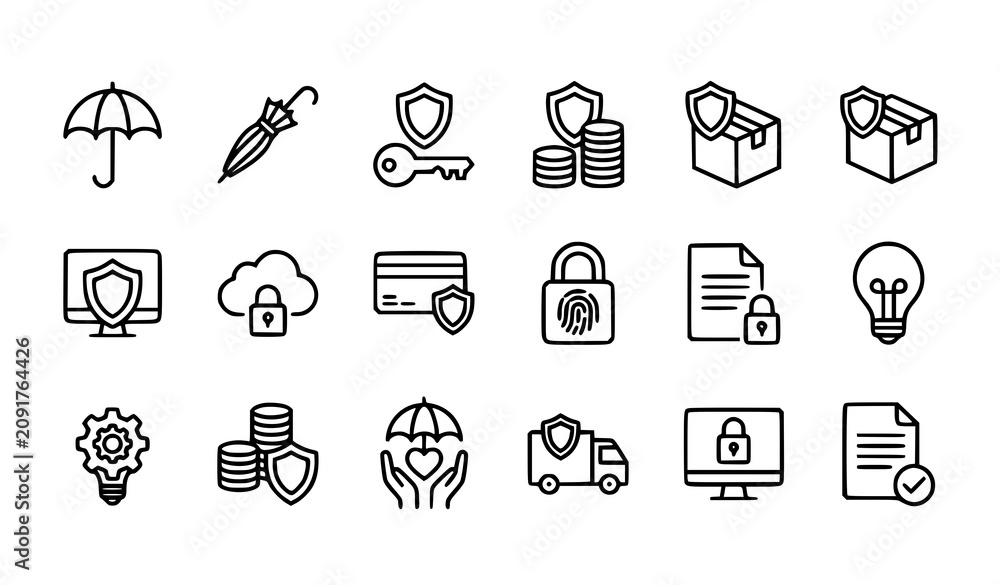 Fototapeta premium Security Protection Outline Icons Vector EPS 10