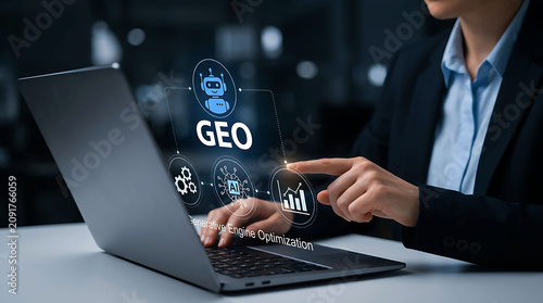 GEO generative engine optimization AI analytics concept on business laptop