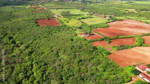 Aerial View of Rural Farmland and Red Dirt Roads in Lagoa do Mel Brazil