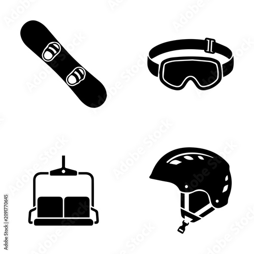 Konstfotografi Winter sports equipment icon set including snowboard goggles chairlift helmet