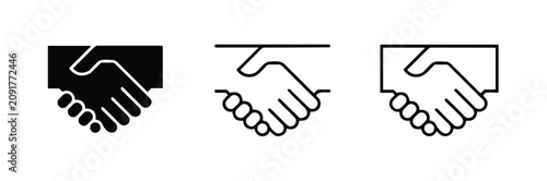Handshakes in different line styles and colors on white background for business and partnership concepts  agreements and deals