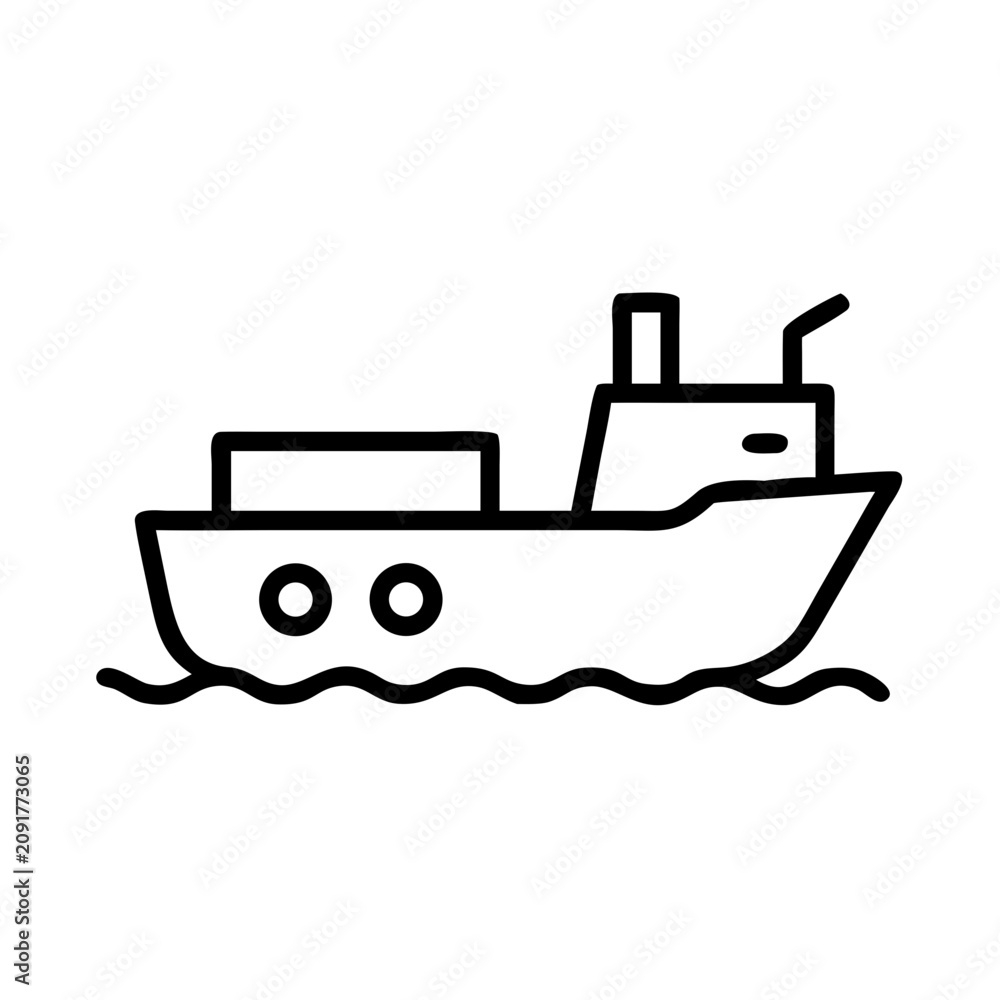 Obraz premium Cargo ship icon vector illustration for global logistics and shipping.