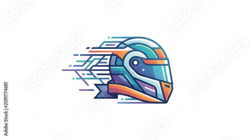 Cuadro en lienzo Colorful futuristic helmet with dynamic speed lines design.
