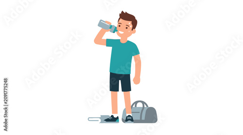 фотографія Fit young man drinking water from bottle after exercise