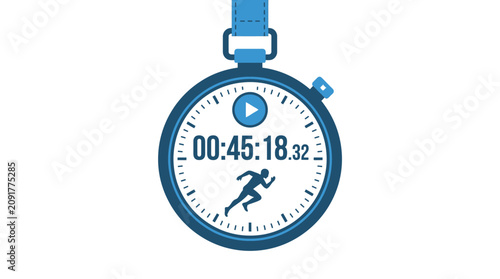 Stopwatch timer icon with running person for time tracking and sports