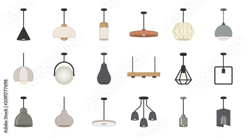 Collection of modern hanging light fixtures in various styles