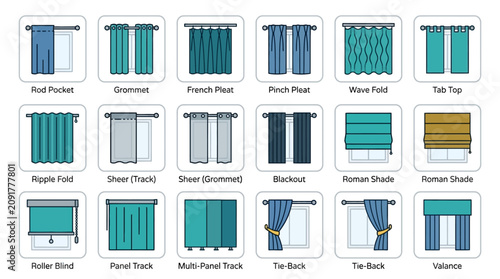 Tableau sur toile Types of Window Treatments and Curtain Styles for Interior Design