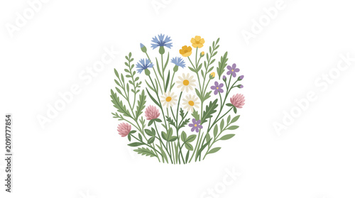 Vector illustration of a wild flower bouquet. Spring and summer meadow design.