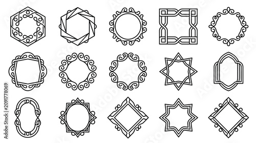 Set of elegant line art decorative frames and ornate borders