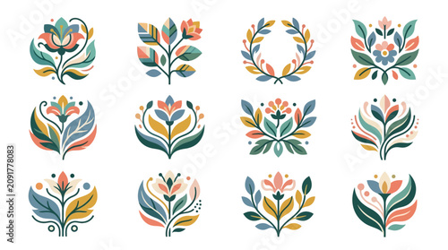 A collection of vibrant floral vector illustrations on a white background.