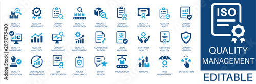 Fotografie Quality management and standard solid icon set