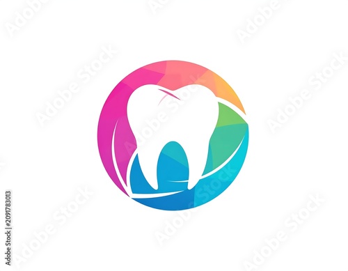 Colorful Tooth Icon Centered in Circular Abstract Gradient Design