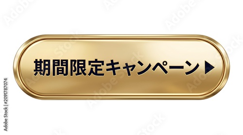 期間限定キャンペーンのテキストが中央に配置された明るい輝きを持つゴールドのメタリック横長バナー素材。ネットショップのヘッダーや特集ページのタイトル背景に最適な、長方形の金色ラベルデザインパーツ。