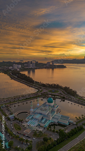 Beautiful Sunset Over Kota Kinabalu City Mosque, Sabah, Malaysia