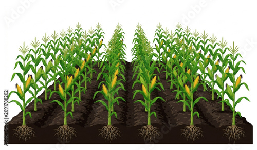 Fotografie Premium growing maize crop farmland vector illustration