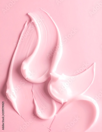 Glossy Pink Cosmetic Cream Smears Arranged on Soft Pastel Background