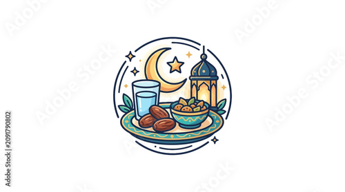Islamic Iftar meal icon with dates and water.