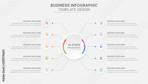 10 Steps Business Infographic Template with Central Circle Diagram