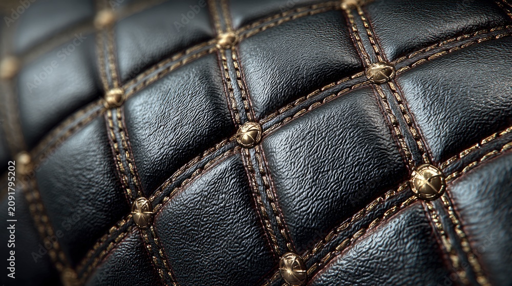 Naklejka premium Quilted leather texture, black padding with diamond stitching, luxury handbag or car seat material background 