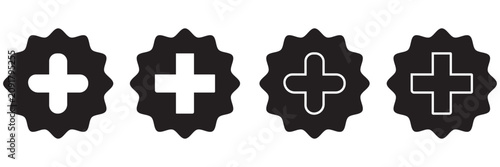Quadro su tela Plus, minus, add and subtract icon set in simple and stroke style in circle with black and white color