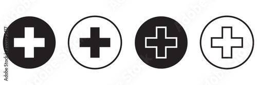 Принти на полотні Plus, minus, add and subtract icon set in simple and stroke style in circle with black and white color