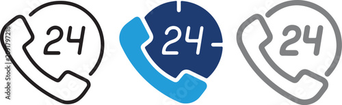 Fotografía Set of 24 hour customer service icons, flat vector illustration of telephone support symbols, business communication elements for contact help desks