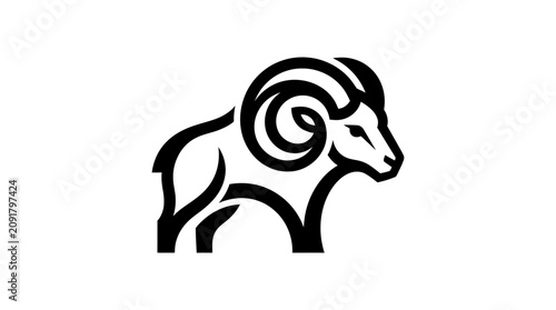 Fotografie Stylized Ram Silhouette with Large Curved Horns.