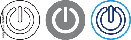 Foto Set of power button icons, flat vector illustration of on and off switch symbols, digital device and interface control elements for user interface design