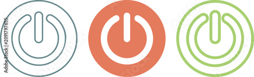Tableau sur toile Set of power button icons, flat vector illustration of on and off switch symbols, digital device and interface control elements for user interface design