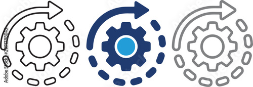 Cuadro en lienzo Set of gear process icons, settings configuration with rotating arrow, industria