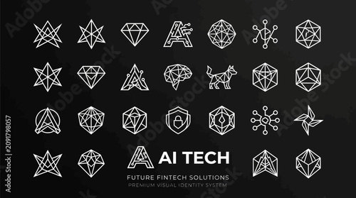 Collection of futuristic tech symbols and logos.