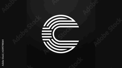 A stylized white letter on black.