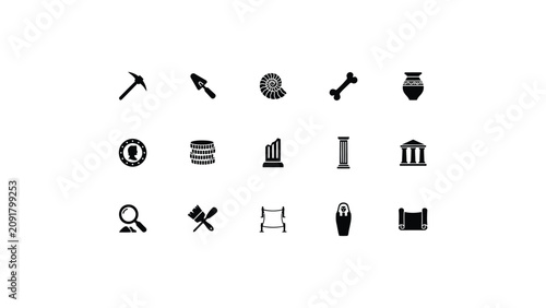 Quadro em tela Historical archaeology and ancient civilization icon collection with arranged cl