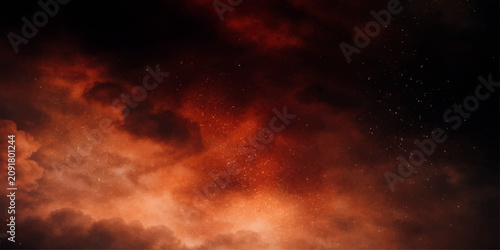 Obraz na plátně Dramatic Fire and Smoke Explosion Background with Glowing Orange Flames in the D