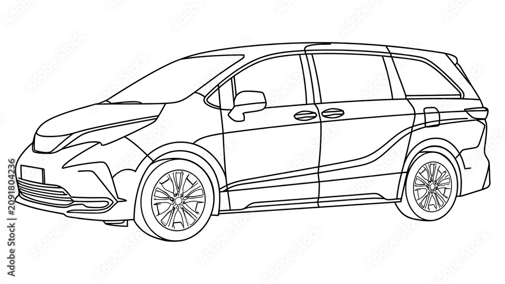 Fototapeta premium Minivan line art illustration white background.