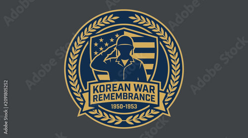 Foto Saluting Veteran Silhouette Badge Emblem Vector Design for Korean War Remembranc